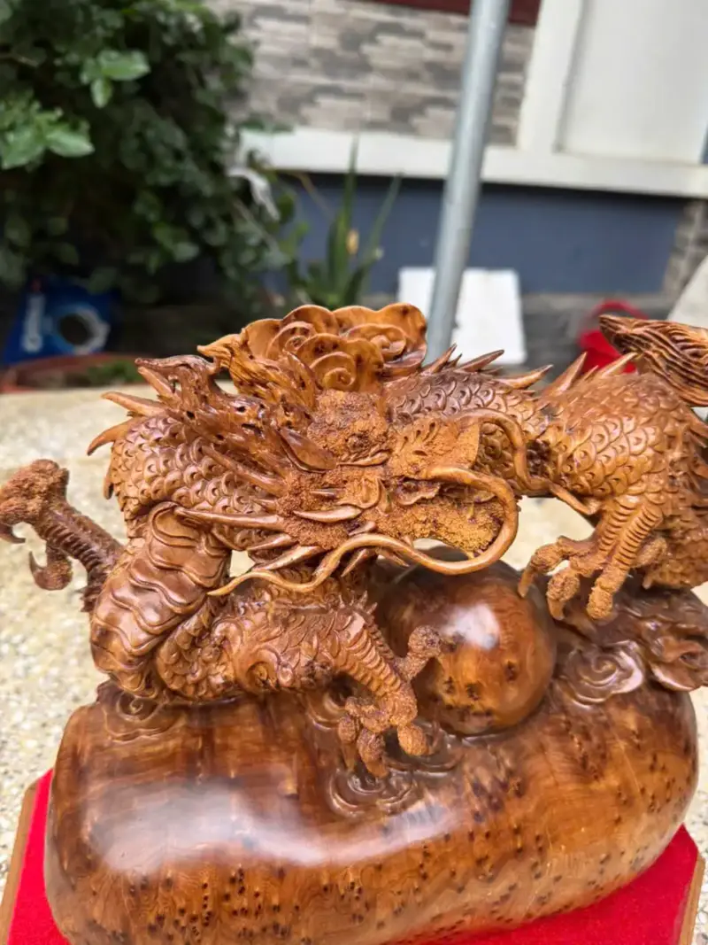 nhat-long-nha-ngoc-go-nu-ngoc-G5387-2 Tượng Nhất Long Nhả Ngọc Gỗ Nu Ngọc Am Hàng Kỹ Nét Liền Khối G5387