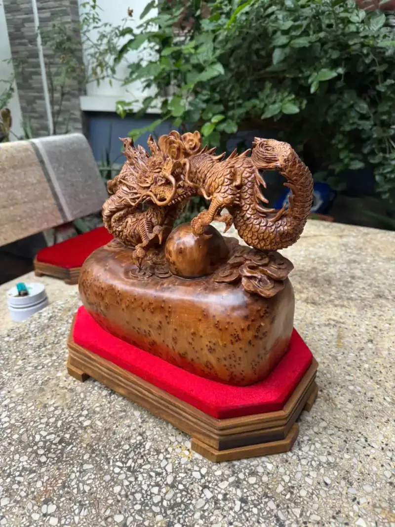 nhat-long-nha-ngoc-go-nu-ngoc-G5387-5 Tượng Nhất Long Nhả Ngọc Gỗ Nu Ngọc Am Hàng Kỹ Nét Liền Khối G5387
