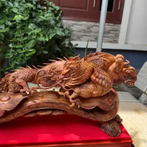 nhat-long-nhu-y-go-sua-bac-G5338-2 Tượng Nhất Long Như Ý Gỗ Sưa Bắc Đỏ Liền Khối To Đẹp Hàng Kỹ Nét G5338