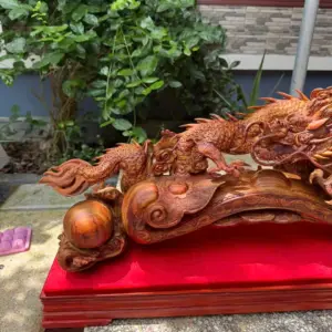 nhat-long-nhu-y-go-sua-bac-G5338-4 Tượng Nhất Long Như Ý Gỗ Sưa Bắc Đỏ Liền Khối To Đẹp Hàng Kỹ Nét G5338
