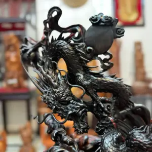 nhat-long-von-ngoc-go-trac-hang-G5342-2 Tượng Nhất Long Vờn Ngọc Gỗ Trắc Hàng Đẹp Liền Khối G5342