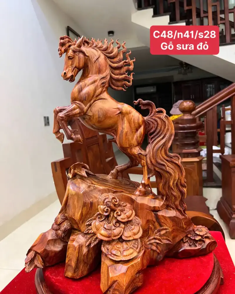 nhat-ma-go-G5777-1 Tượng Nhất Mã Gỗ Sưa Bắc Hàng Kỹ Có Chiện Nghệ Nhân Liền Khối G5777