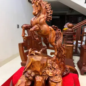 nhat-ma-go-G5777-3 Tượng Nhất Mã Gỗ Sưa Bắc Hàng Kỹ Có Chiện Nghệ Nhân Liền Khối G5777