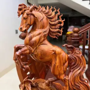 nhat-ma-go-G5777-6 Tượng Nhất Mã Gỗ Sưa Bắc Hàng Kỹ Có Chiện Nghệ Nhân Liền Khối G5777