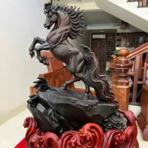 nhat-ma-go-G6170-1 Tượng Nhất Mã Gỗ Trắc Đen Liền Khối Đục Kỹ G6170
