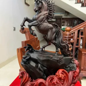 nhat-ma-go-G6170-5 Tượng Nhất Mã Gỗ Trắc Đen Liền Khối Đục Kỹ G6170