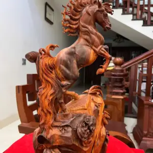 nhat-ma-phi-G5396-7 Tượng Nhất Mã Phi Thiên Gỗ Trắc Đỏ Đen Liền Khối Có Sơn G5396