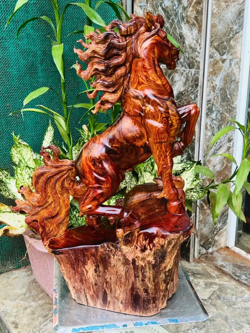 nhat-ma-thong-G5704-5 Tượng Nhất Mã Thong Dong Gỗ Cẩm Chỉ Vân Víp Hàng Kỹ Nét Liền Khối G5704