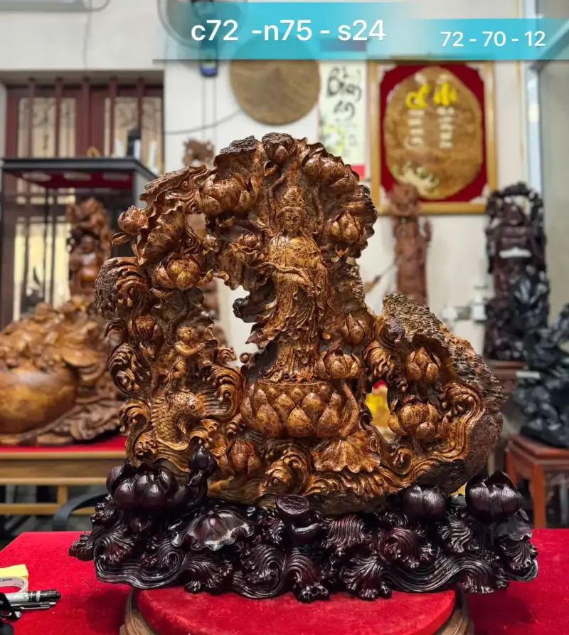 phat-ba-ung-ai-sen-go-nu-ngoc-G5473-1 Tượng Phật Bà Đứng Đài Sen Gỗ Nu Ngọc Am Kín Nu Hàng Đẹp Nghệ Nhân Chế Tác Liền Khối G5473