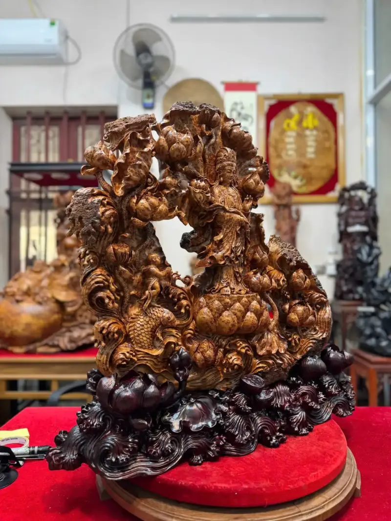 phat-ba-ung-ai-sen-go-nu-ngoc-G5473-2 Tượng Phật Bà Đứng Đài Sen Gỗ Nu Ngọc Am Kín Nu Hàng Đẹp Nghệ Nhân Chế Tác Liền Khối G5473