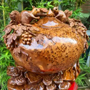 phu-quy-nho-G5376-3 Tượng Phú Quý Nho Sóc Gỗ Nu Ngọc Am Dầy Kín Nu SZ To Liền Khối G5376