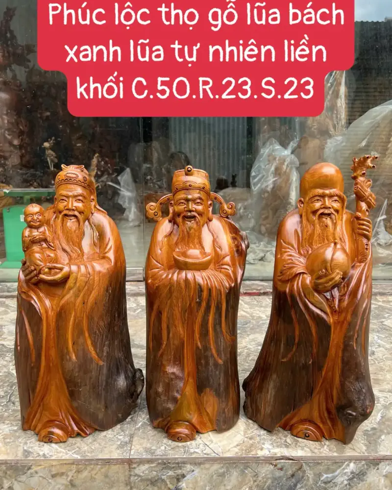 phuc-loc-tho-G5808-1 Tượng Phúc Lộc Thọ Gỗ Lũa Bách Xanh Thơm Ngát Lũa Tự Nhiên Liền Khối G5808