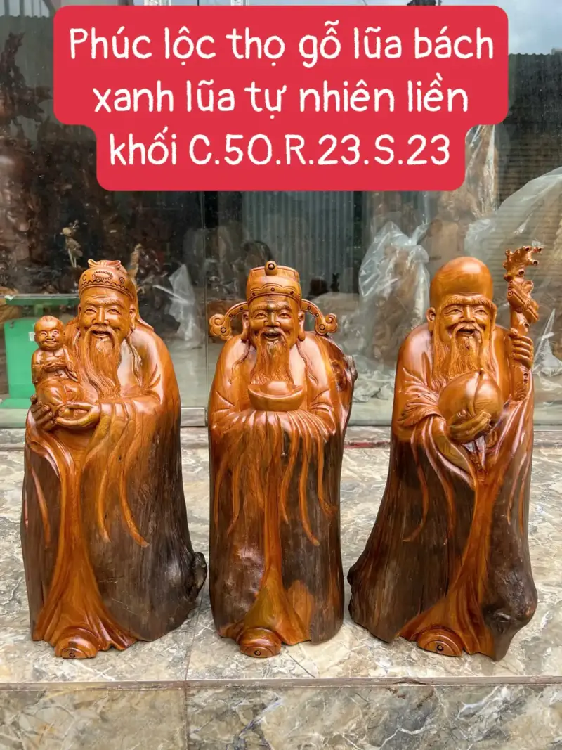 phuc-loc-tho-G5808-1 Tượng Phúc Lộc Thọ Gỗ Lũa Bách Xanh Thơm Ngát Lũa Tự Nhiên Liền Khối G5808