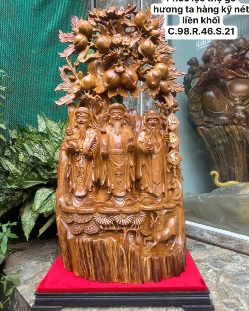 phuc-loc-tho-G5853-1 Tượng Phúc Lộc Thọ Gỗ Hương Ta Gia Lai Hàng Kỹ Nét Liền Khối G5853