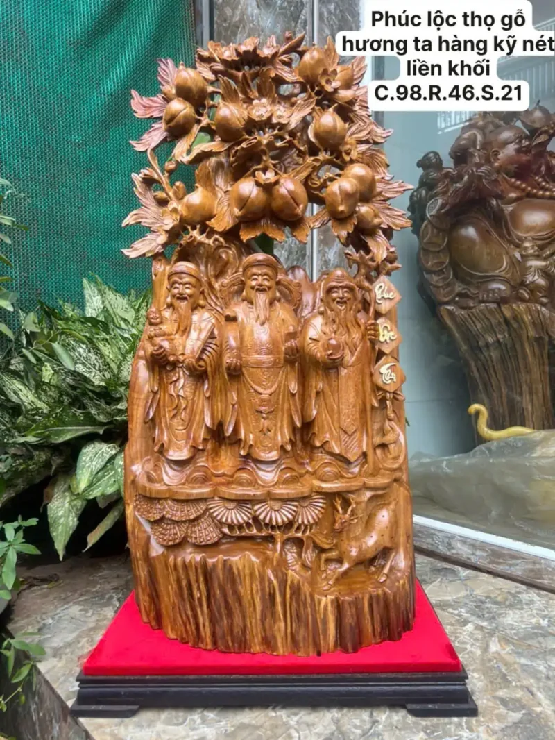 phuc-loc-tho-G5853-1 Tượng Phúc Lộc Thọ Gỗ Hương Ta Gia Lai Hàng Kỹ Nét Liền Khối G5853