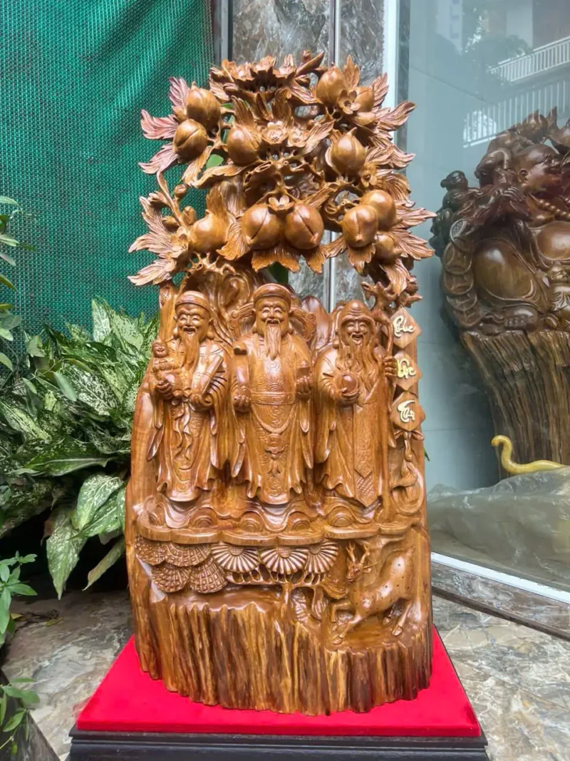 phuc-loc-tho-G5853-2 Tượng Phúc Lộc Thọ Gỗ Hương Ta Gia Lai Hàng Kỹ Nét Liền Khối G5853