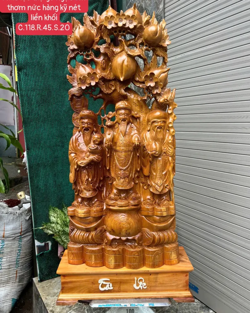 phuc-loc-tho-G5917-1 Tượng Phúc Lộc Thọ Gỗ Ngọc Am Thơm Nức Hàng Kỹ Nét Liền Khối G5917