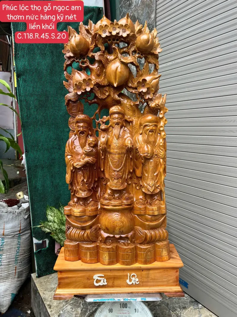 phuc-loc-tho-G5917-1 Tượng Phúc Lộc Thọ Gỗ Ngọc Am Thơm Nức Hàng Kỹ Nét Liền Khối G5917
