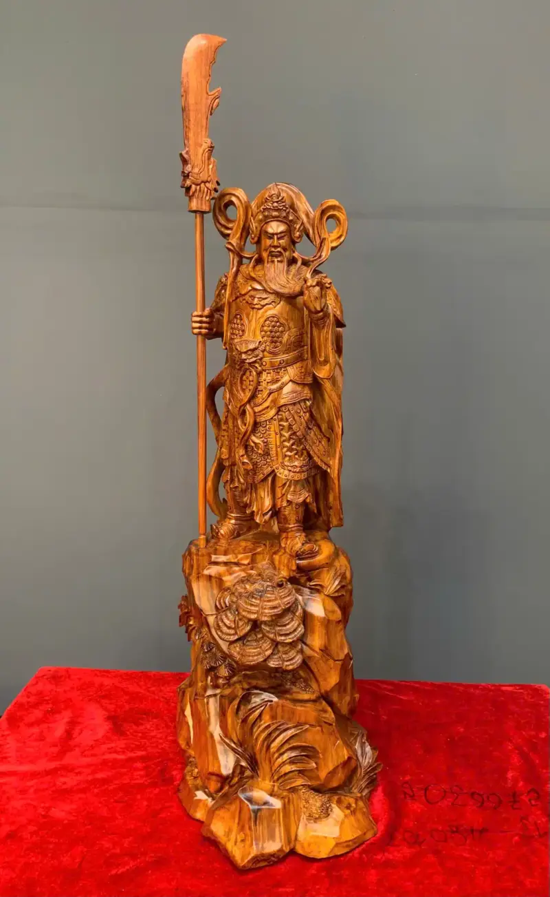 quan-cong-chan-ai-go-sua-cao-G5434-1 Tượng Quan Công Chấn Ải Gỗ Sưa Liền Khối G5434