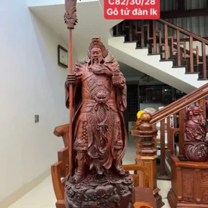 quan-cong-chong-G6413-1 Tượng Quan Công Chống Đao Gỗ Tử Đàn Liền Khối G6413
