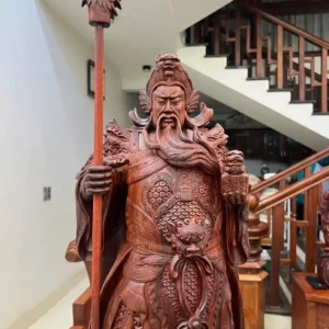 quan-cong-chong-G6413-3 Tượng Quan Công Chống Đao Gỗ Tử Đàn Liền Khối G6413