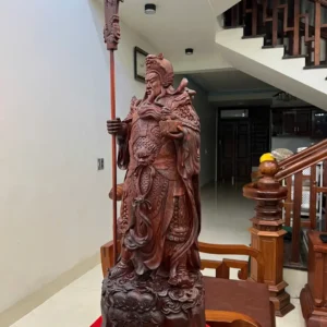 quan-cong-chong-G6413-4 Tượng Quan Công Chống Đao Gỗ Tử Đàn Liền Khối G6413