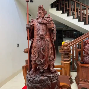 quan-cong-chong-G6413-5 Tượng Quan Công Chống Đao Gỗ Tử Đàn Liền Khối G6413