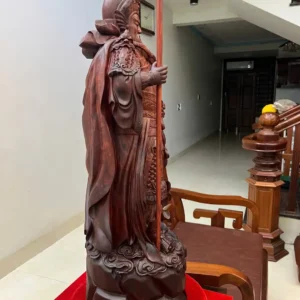 quan-cong-chong-G6413-6 Tượng Quan Công Chống Đao Gỗ Tử Đàn Liền Khối G6413