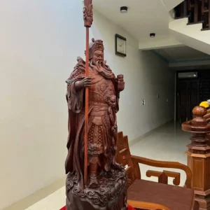 quan-cong-chong-G6413-7 Tượng Quan Công Chống Đao Gỗ Tử Đàn Liền Khối G6413