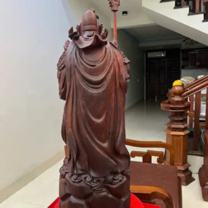 quan-cong-chong-G6413-8 Tượng Quan Công Chống Đao Gỗ Tử Đàn Liền Khối G6413