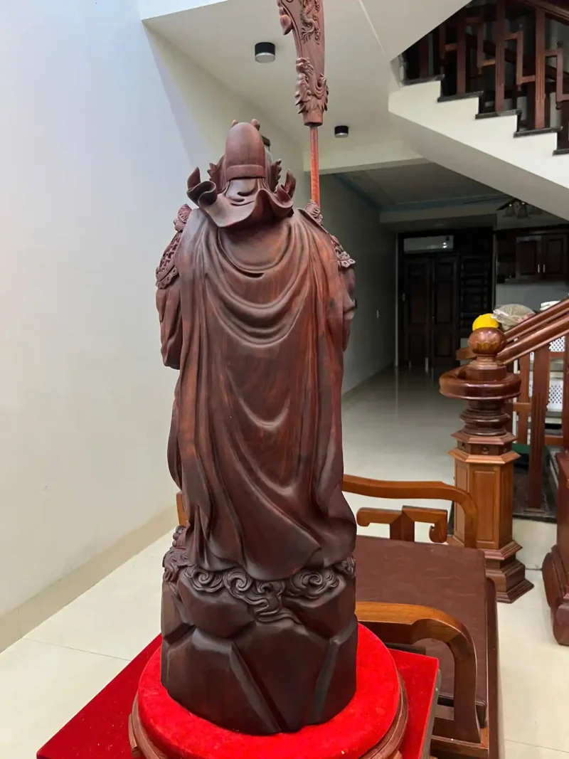 quan-cong-chong-G6413-8 Tượng Quan Công Chống Đao Gỗ Tử Đàn Liền Khối G6413