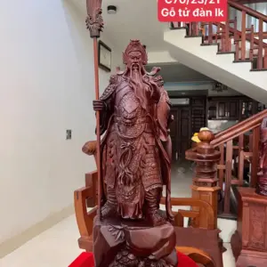 Tượng Quan Công Chống Đao Gỗ Tử Đàn Liền Khối G5064