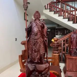 Tượng Quan Công Chống Đao Gỗ Tử Đàn Liền Khối G5064