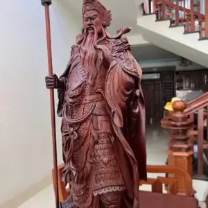 Tượng Quan Công Chống Đao Gỗ Tử Đàn Liền Khối G5064