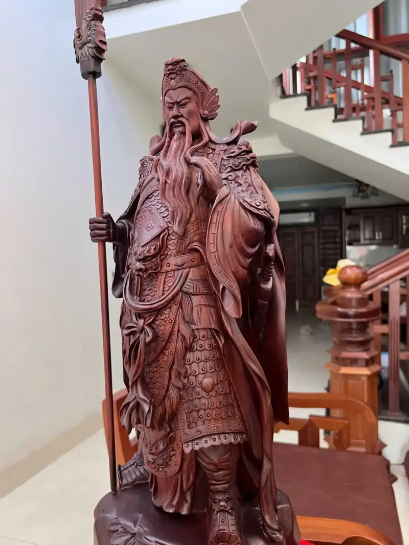 Tượng Quan Công Chống Đao Gỗ Tử Đàn Liền Khối G5064