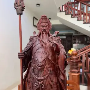 Tượng Quan Công Chống Đao Gỗ Tử Đàn Liền Khối G5064