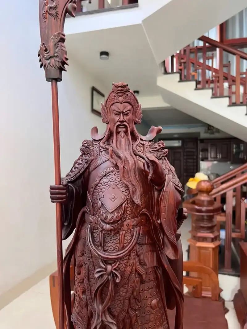 Tượng Quan Công Chống Đao Gỗ Tử Đàn Liền Khối G5064