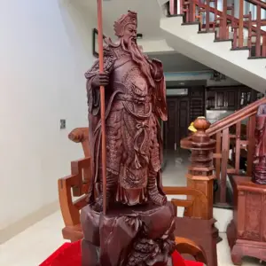 Tượng Quan Công Chống Đao Gỗ Tử Đàn Liền Khối G5064