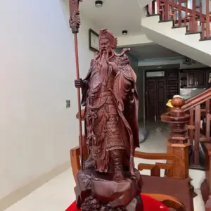 Tượng Quan Công Chống Đao Gỗ Tử Đàn Liền Khối G5064