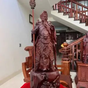 Tượng Quan Công Chống Đao Gỗ Tử Đàn Liền Khối G5064