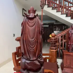 Tượng Quan Công Chống Đao Gỗ Tử Đàn Liền Khối G5064