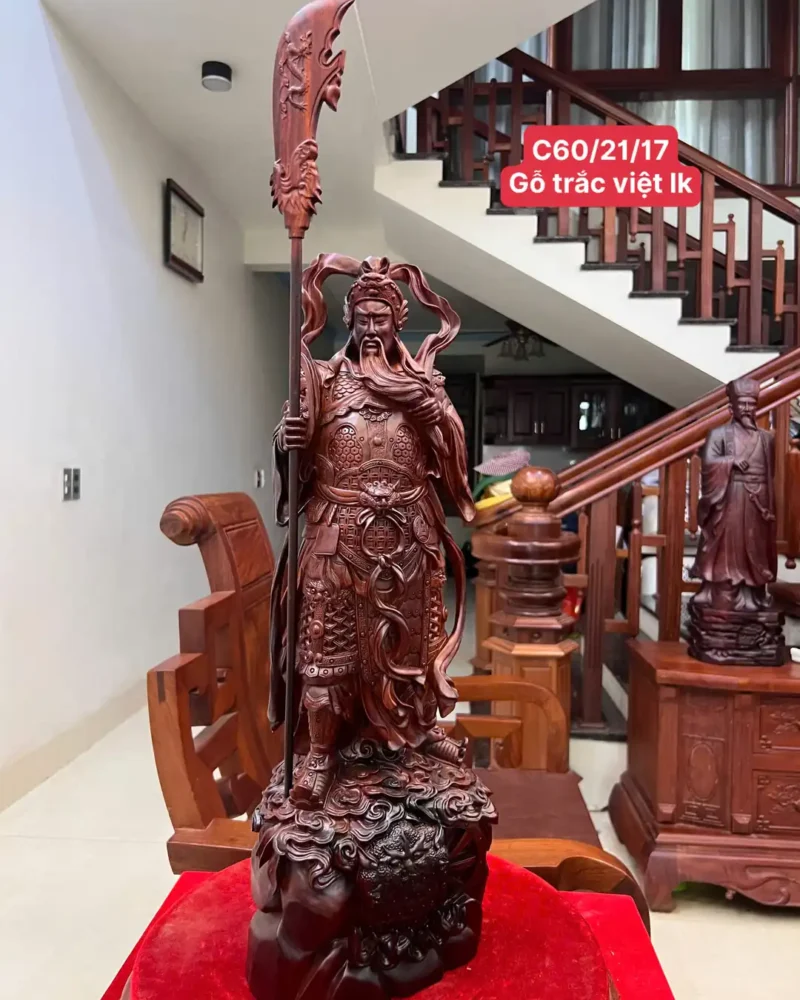 quan-cong-go-G5964-1 Tượng Quan Công Gỗ Trắc Liền Khối G5964