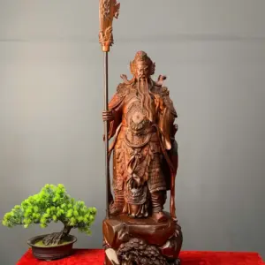 quan-cong-go-trac-o-G5435-1 Tượng Quan Công Gỗ Trắc Đỏ Đen Liền Khối G5435