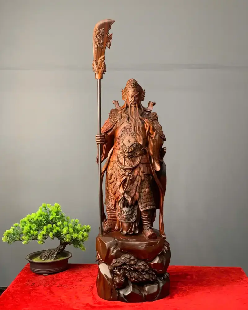 quan-cong-go-trac-o-G5435-1 Tượng Quan Công Gỗ Trắc Đỏ Đen Liền Khối G5435