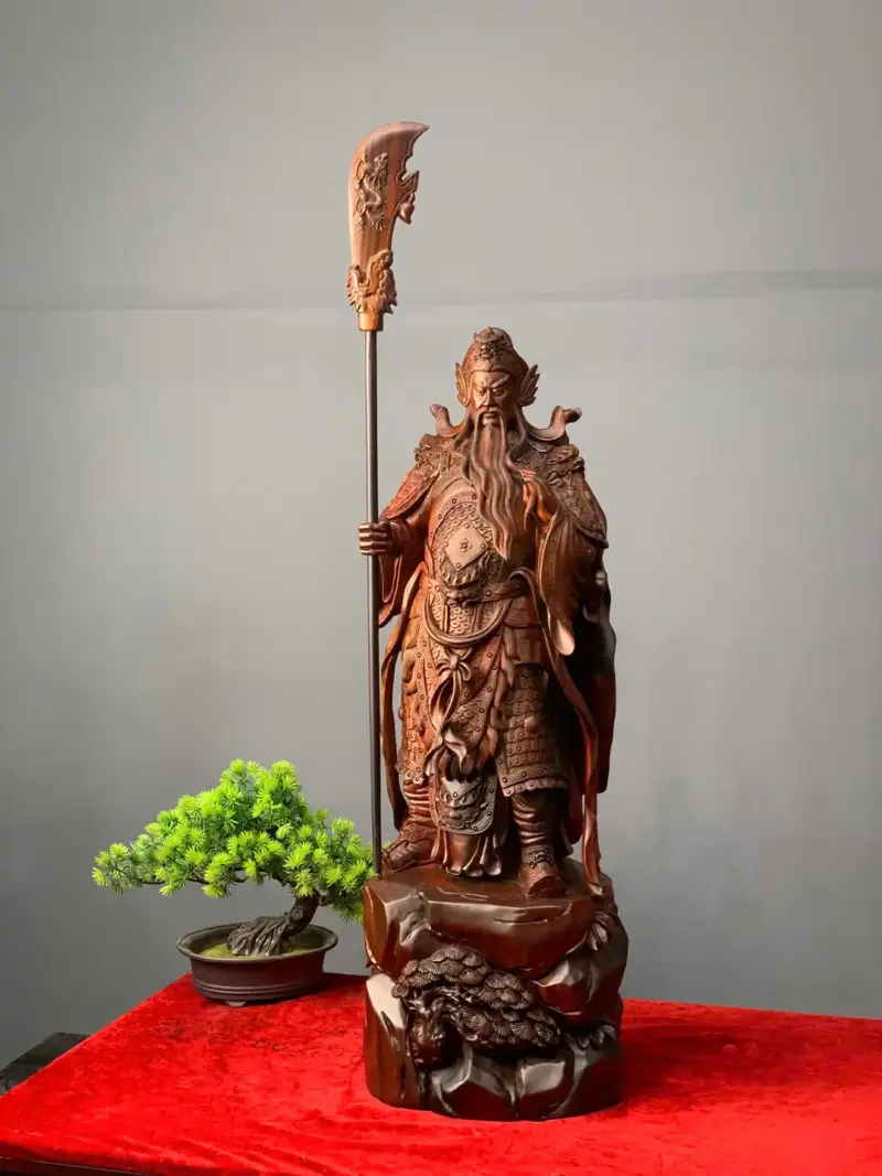 quan-cong-go-trac-o-G5435-2 Tượng Quan Công Gỗ Trắc Đỏ Đen Liền Khối G5435