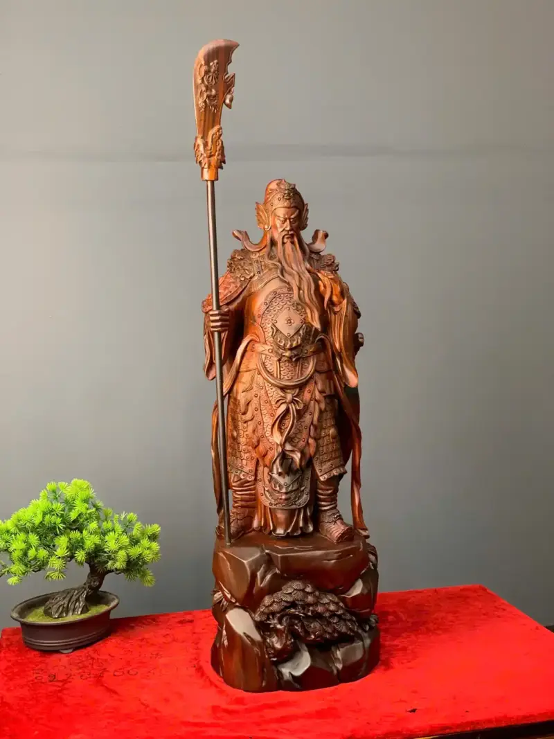 quan-cong-go-trac-o-G5435-3 Tượng Quan Công Gỗ Trắc Đỏ Đen Liền Khối G5435