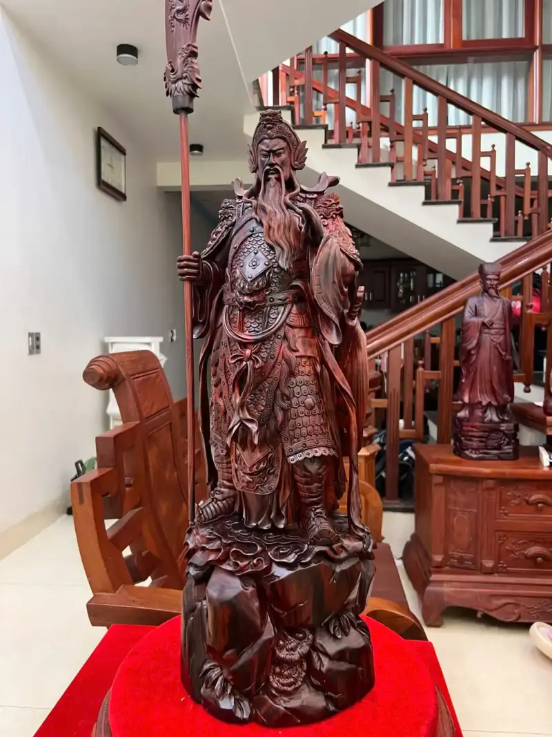 Tượng Quan Công Gỗ Trắc Việt Liền Khối Hàng Kỹ Đục Sắc Nét G5022