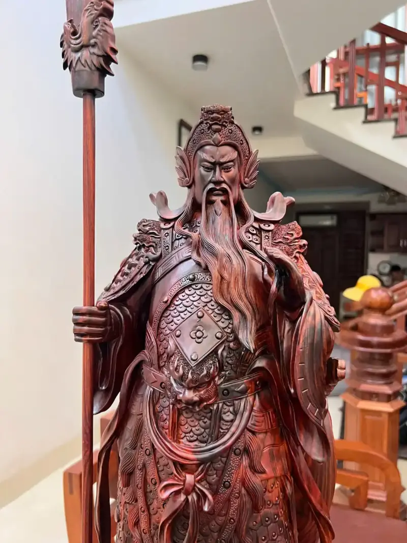 Tượng Quan Công Gỗ Trắc Việt Liền Khối Hàng Kỹ Đục Sắc Nét G5022
