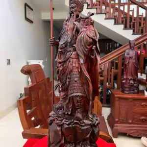 Tượng Quan Công Gỗ Trắc Việt Liền Khối Hàng Kỹ Đục Sắc Nét G5022