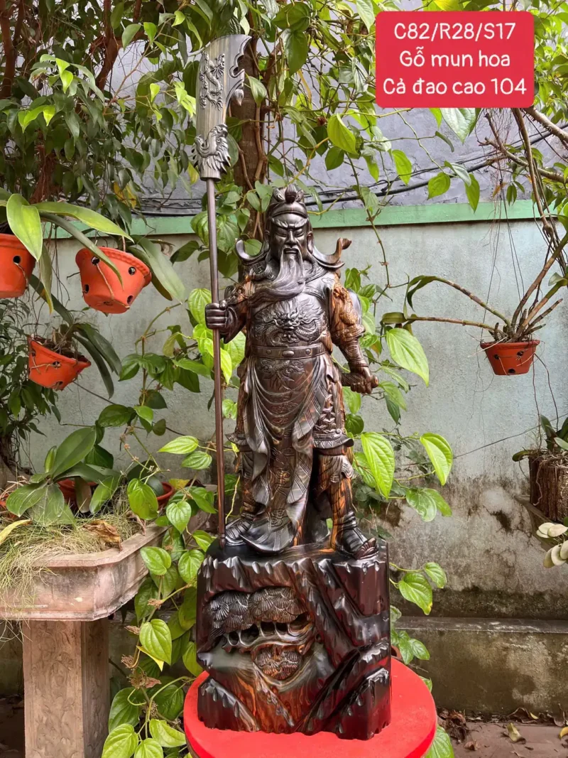 quan-cong-tran-G6230-1 Tượng Quan Công Trấn Ải Gỗ Mun Hoa Liền Khối G6230